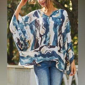 Simple by Suzanne Betro | Blue Kimono-Sleeve Oversize Tunic - Plus